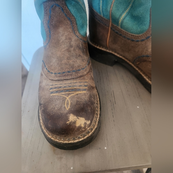 Ariat Teal and Brown Western Cowboy Boots - Picture 2 of 8
